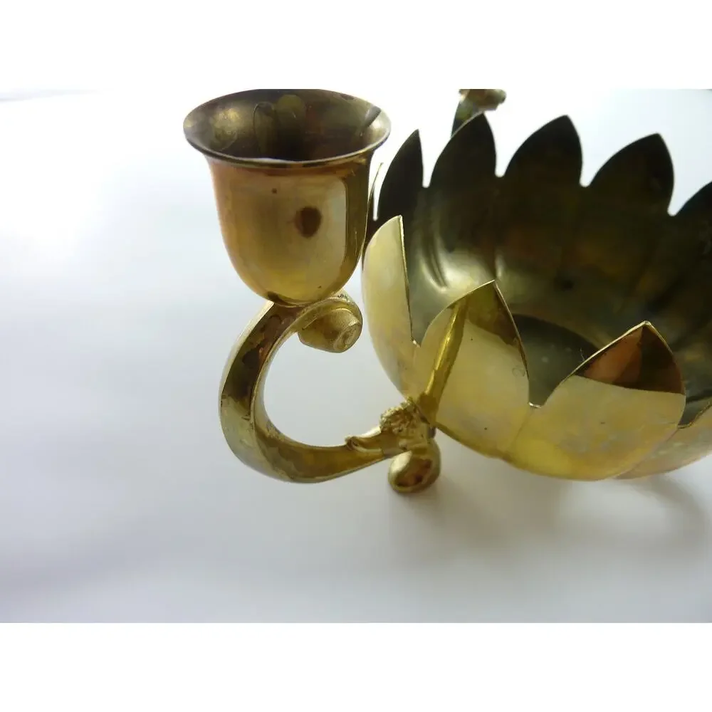 Vintage Leonards Brass Lotus Candle Holder 3 Arm Candelabra Hollywood Regency